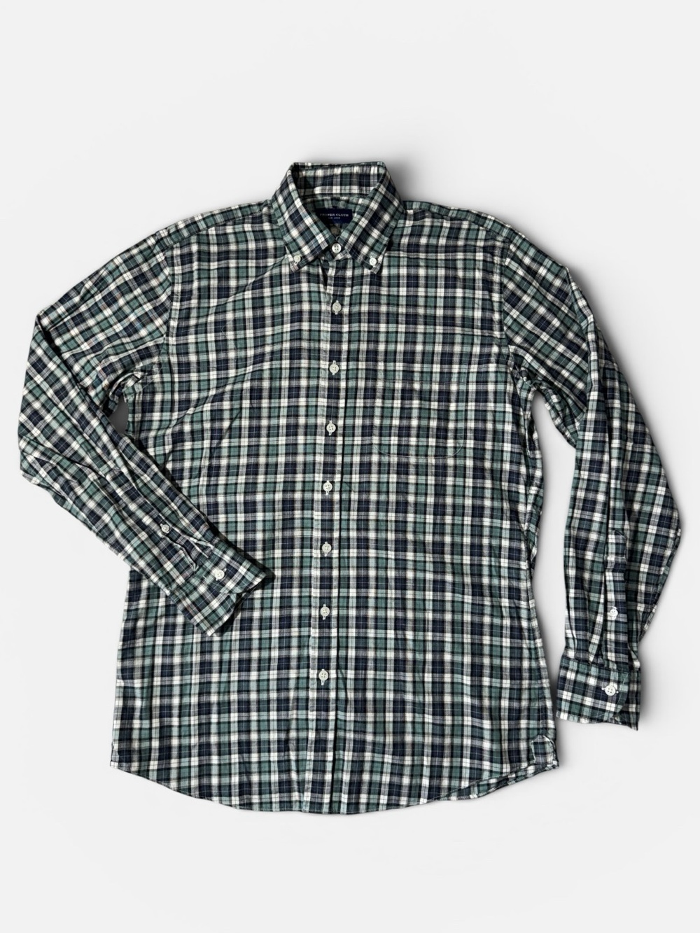 Proper Cloth mens L Large green blue check plaid oxford button up casual shirt